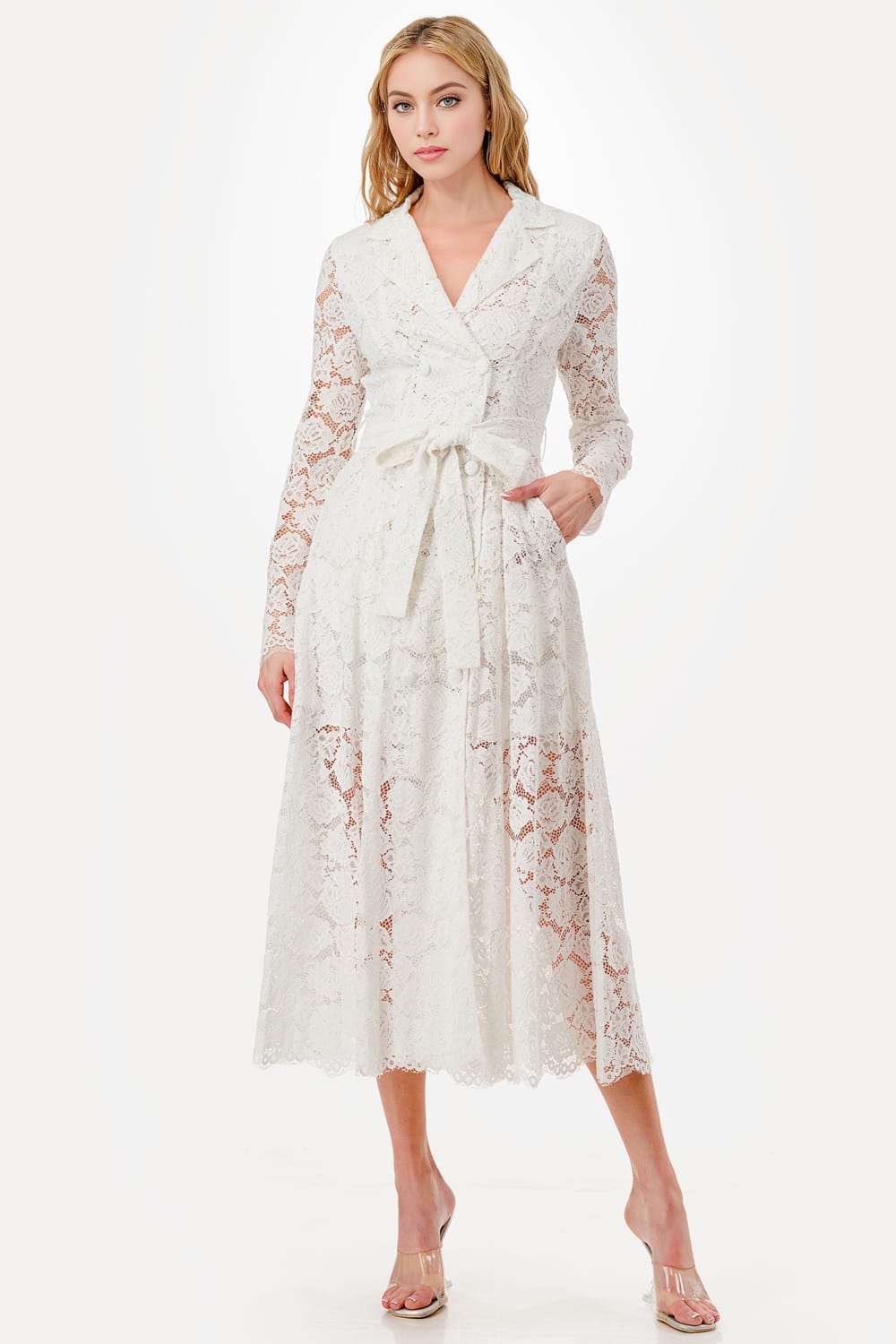 Vestido Midi encaje manga larga