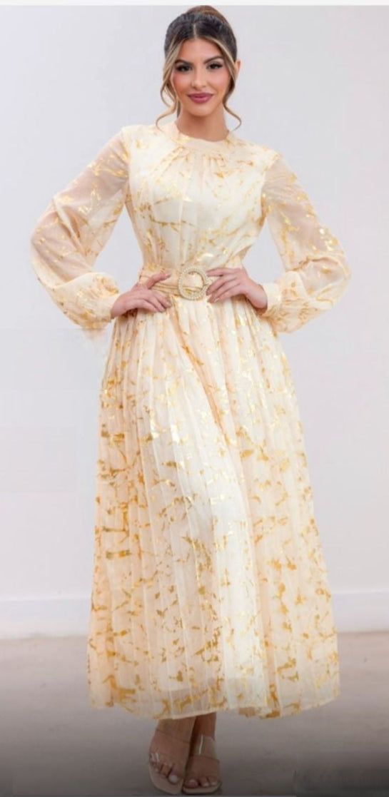 Vestido maxi plisado organza