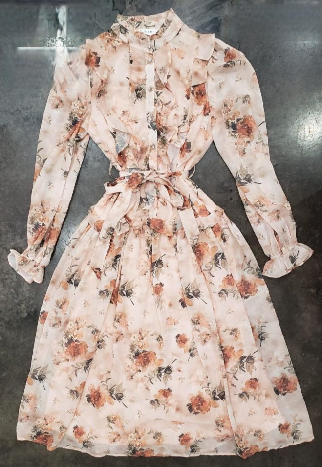 Vestido midi flores ocres
