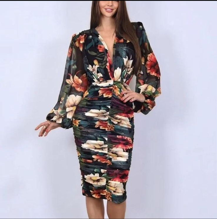 Vestido midi mesh flores