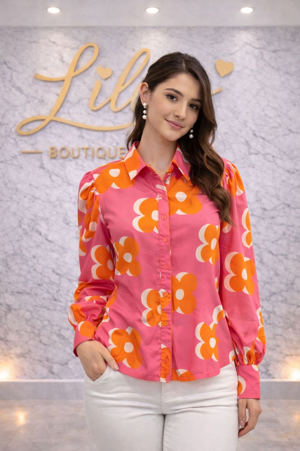 Blusa flores naranja