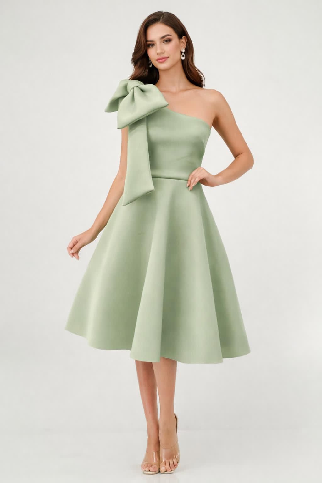 Vestido Midi moño en hombro