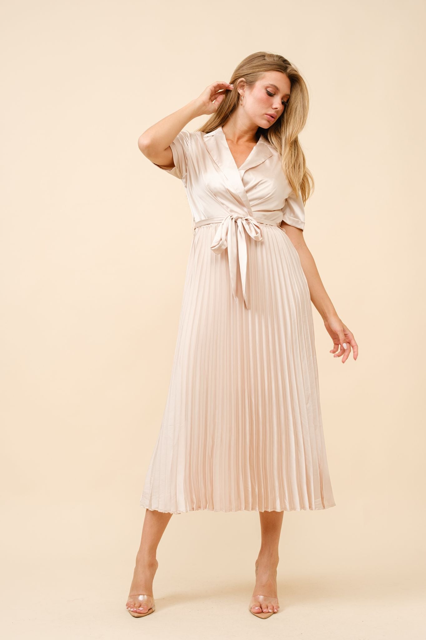 Vestido Satín Midi/plisado
