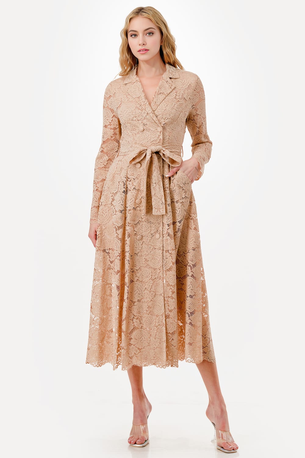 Vestido Midi encaje manga larga