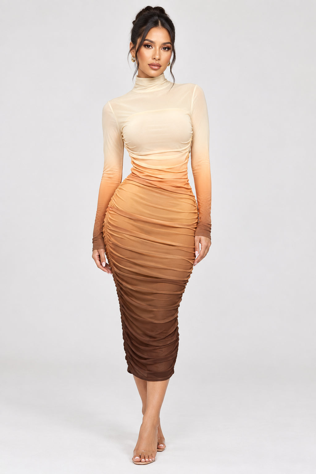 Vestido midi de malla degradado manga larga