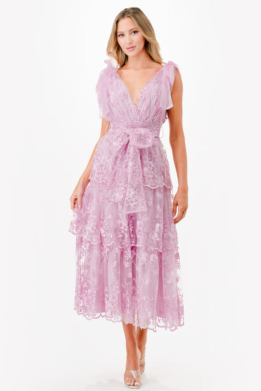 Vestido maxi encaje flores/olanes