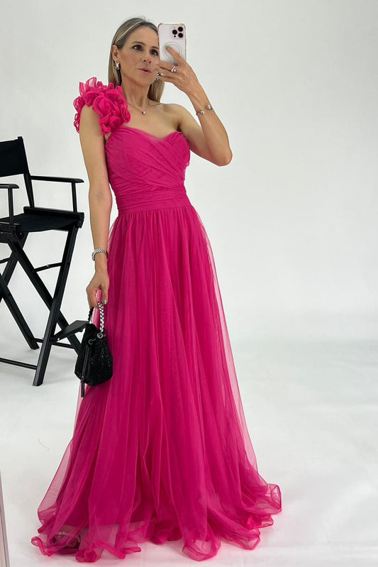 Vestido Maxi tul medio hombro