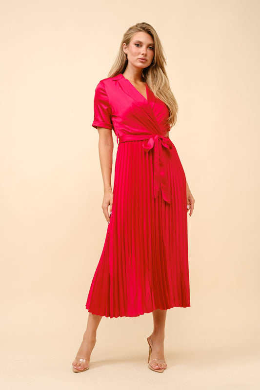 Vestido Satín Midi/plisado