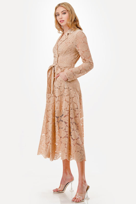 Vestido Midi encaje manga larga