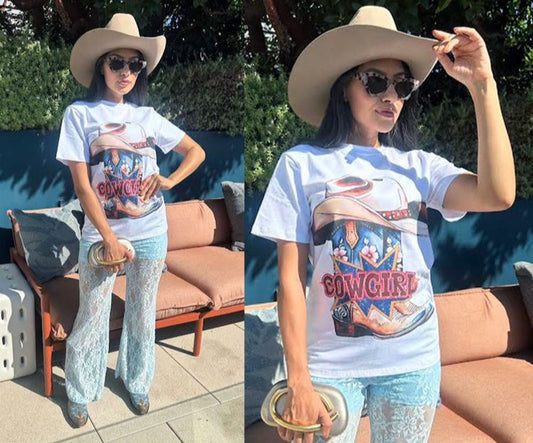 Playera estampado vaquero botas white