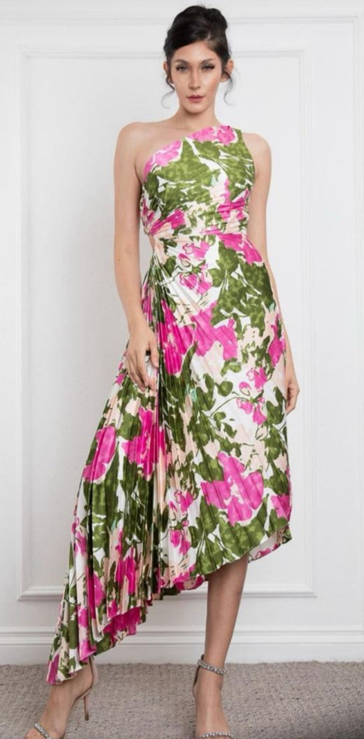 Vestido plizado asimetrico floral