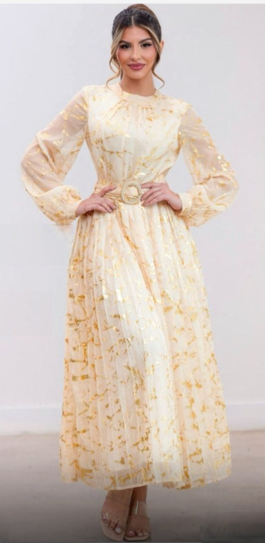 Vestido maxi plisado organza