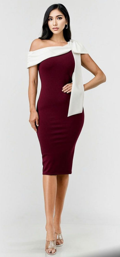 Vestido midi medio hombro