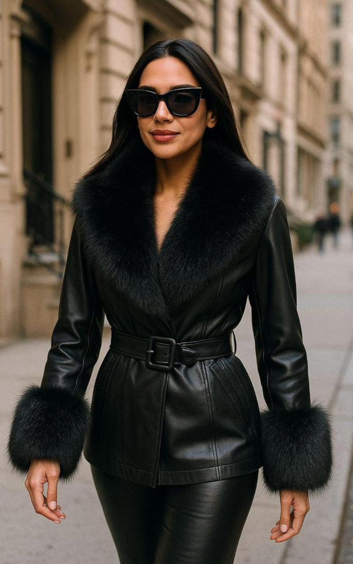 Chamarra piel/peluche puños