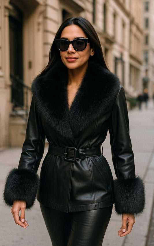 Chamarra piel/peluche puños