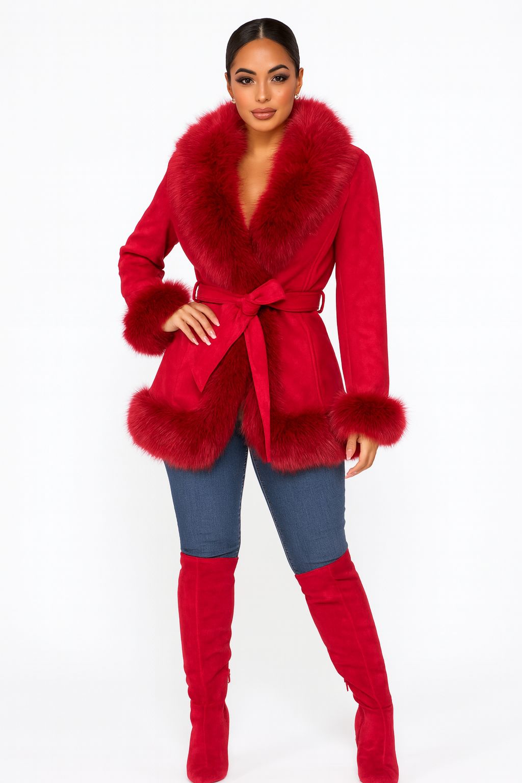 Abrigo gamuza borde peluche