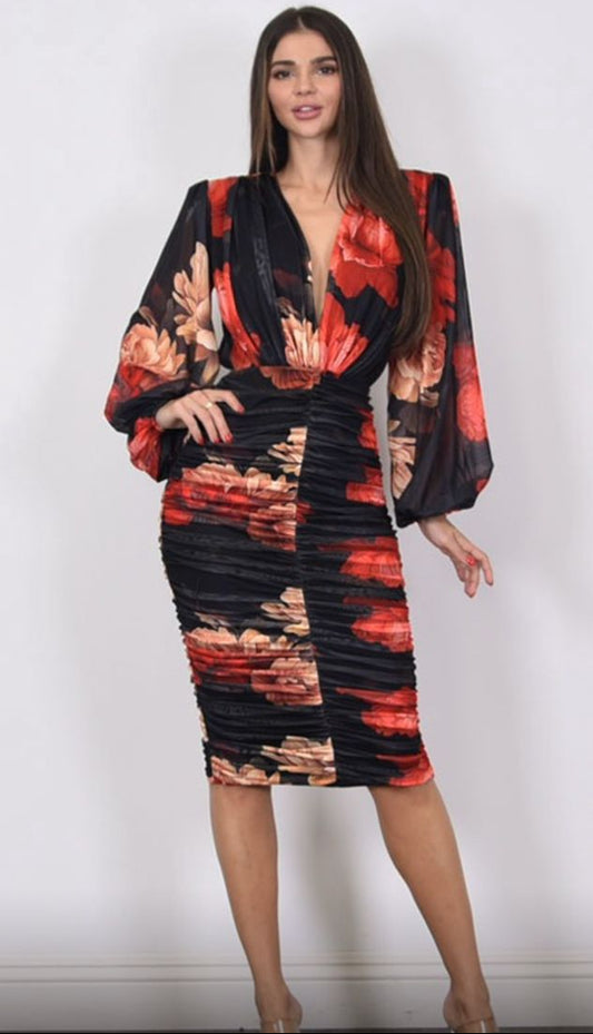 Vestido midi mesh flores