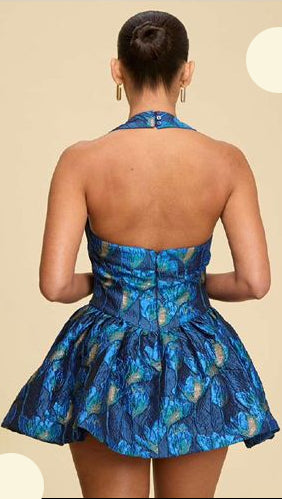 Vestido corto falda globo royal