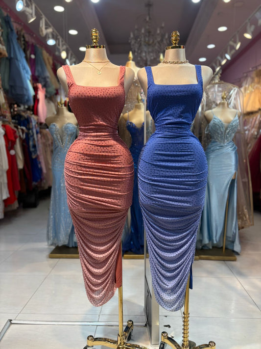 Vestido mesh midi piedras degradado