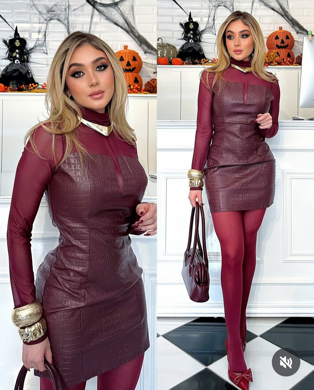 Vestido corto vinipiel manga larga