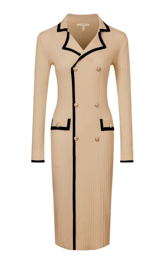 Vestido estambre midi boton dorado