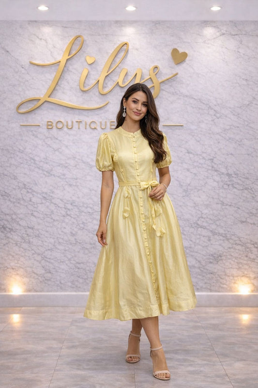 Vestido midi amarillo manga corta