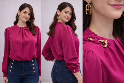 Blusa manga larga detalle al cuello