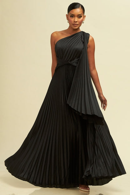 Vestido largo satín plisado