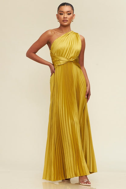 Vestido largo satín plisado