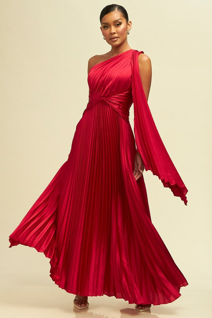 Vestido largo satín plisado