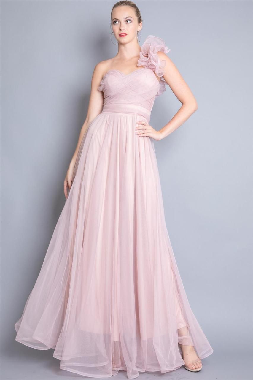 Vestido Maxi tul medio hombro