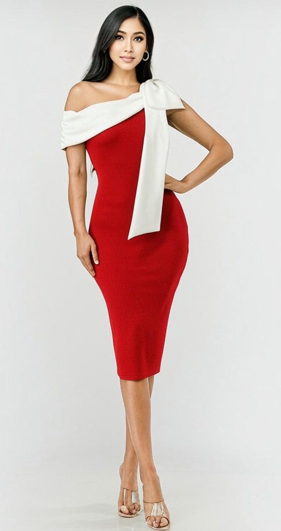 Vestido midi medio hombro