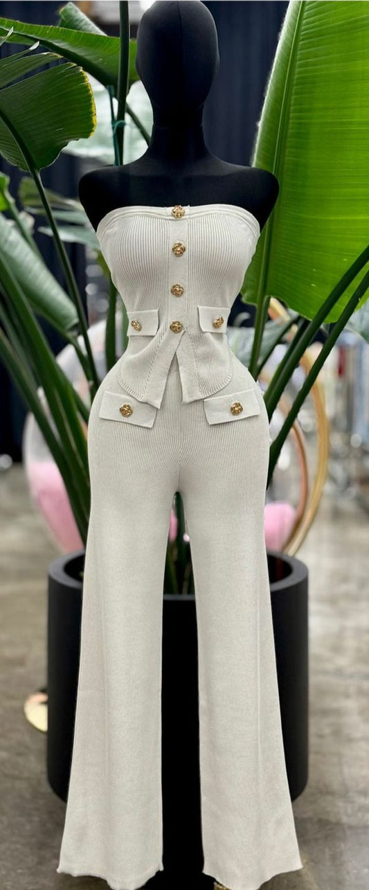 Set de estambre top/pantalón botón dorado