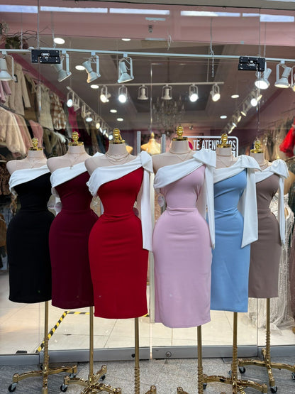 Vestido midi medio hombro